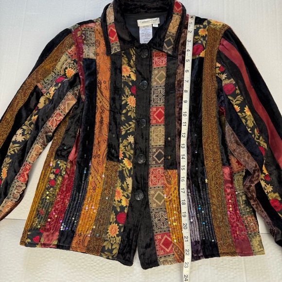 Coldwater Creek Jacket Womens Small Petite Black Patchwork Sequined Velvet - Picture 13 of 14